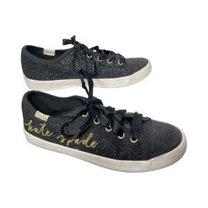 Kate Spade Glitter Black Sneakers with Gold Accents